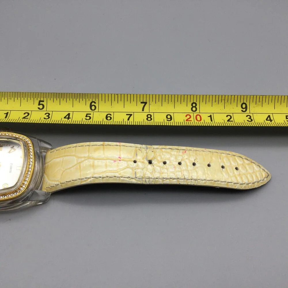 Joan Rivers Womens Watch 38mm Silver Tone Yellow Leather Crystals New Battery